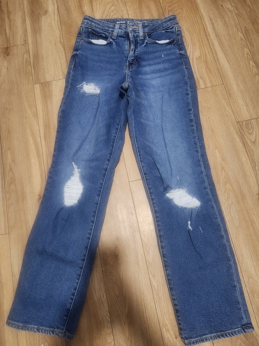 Old Navy Blue Distressed Straight-Leg Jeans